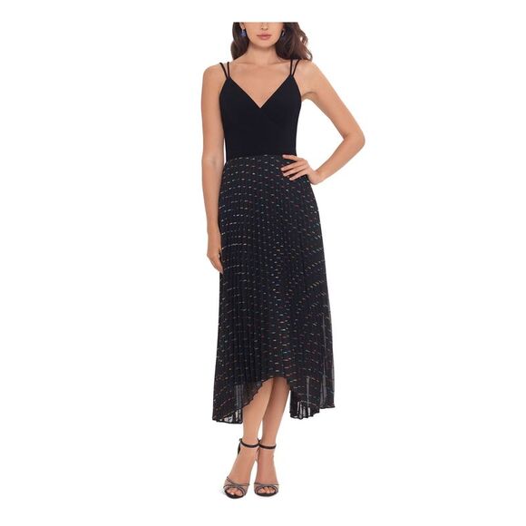 XSCAPE Dresses & Skirts - XSCAPE Womens Black Chiffon Spaghetti Strap V Neck Midi Evening Hi-Lo Dress 8
